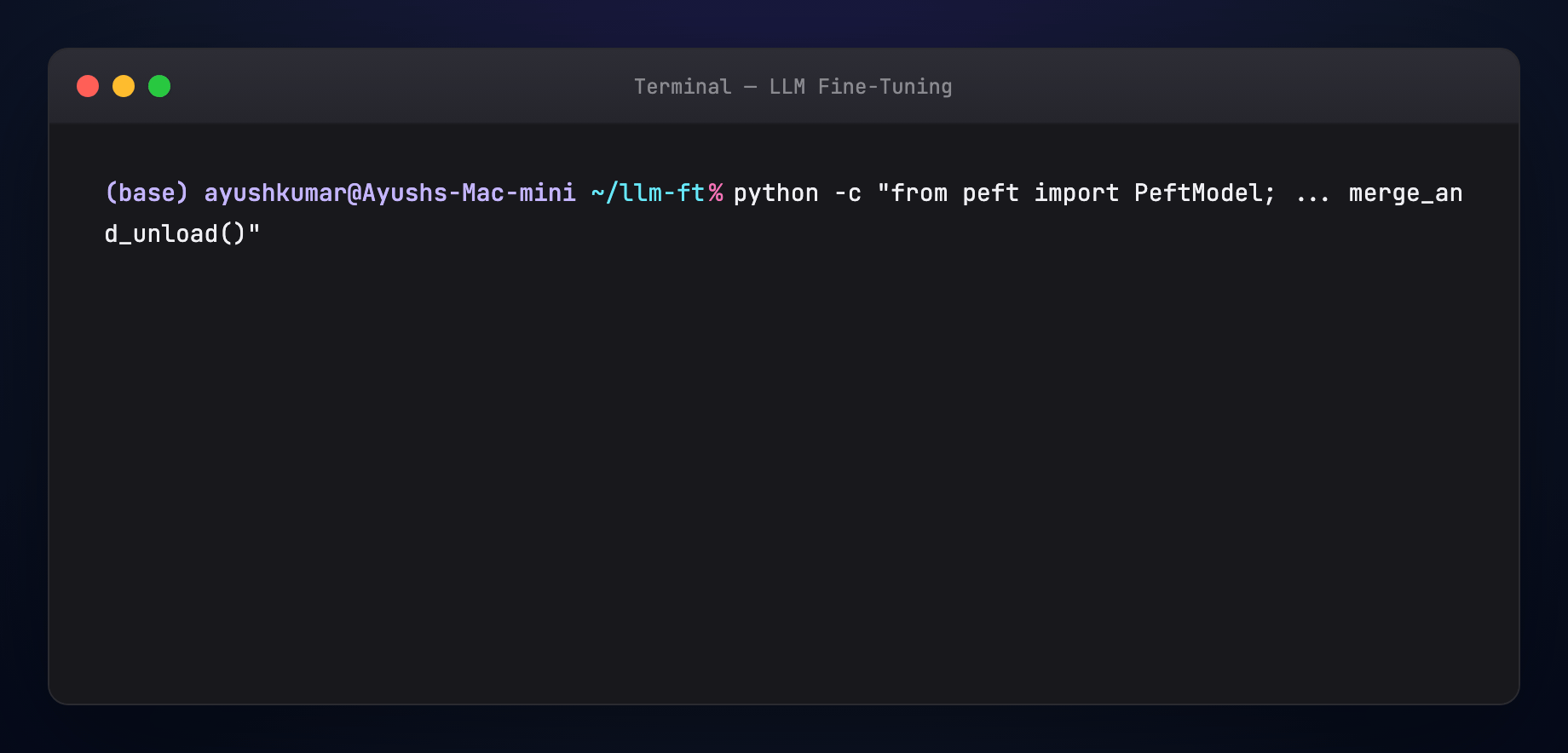 Merge LoRA adapter — animated terminal