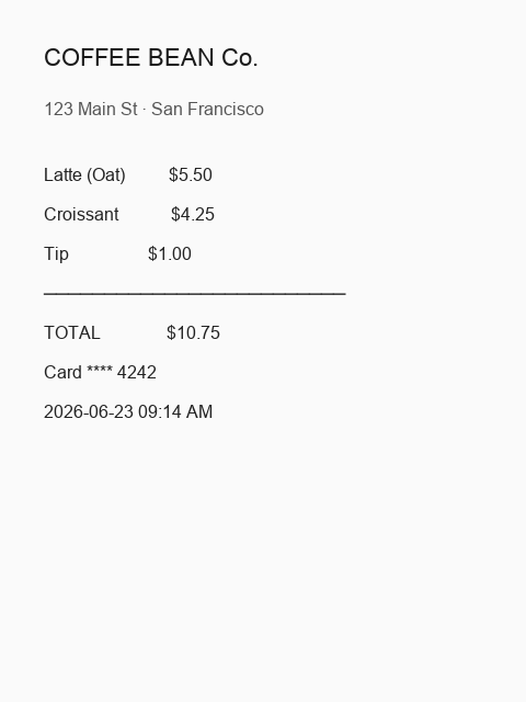 Sample receipt for OCR