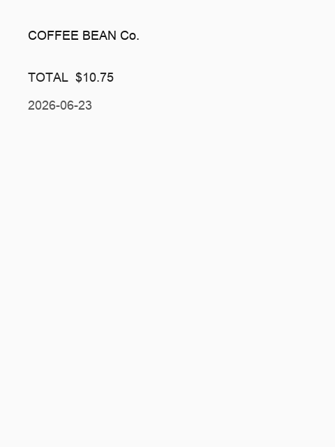 Sample receipt — COFFEE BEAN Co. $10.75