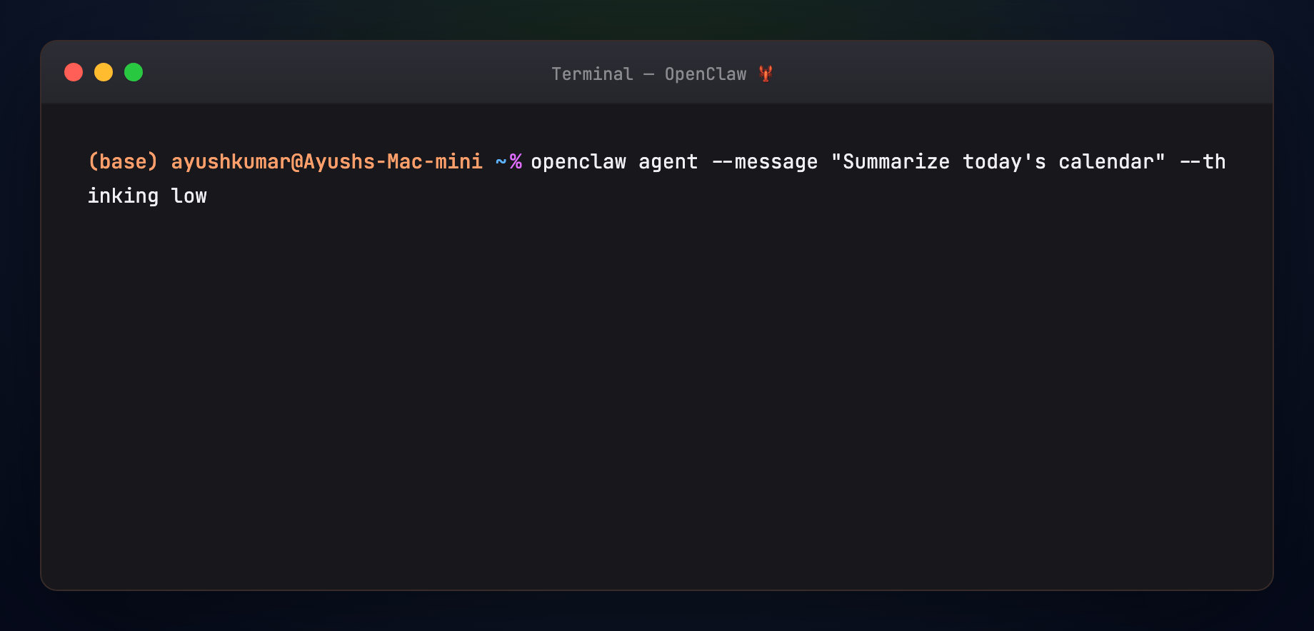 Agent CLI message — animated